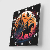 Halloween-Pferdeschlittenfahrt unter einem spöttis Quadratische Wanduhr (Winkel)