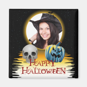 Halloween Photo Frame Skull and Jack o' Lantern Magnet