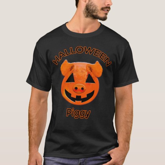 Halloween Piggy with Orange Pumpkin Face T-Shirt (Vorderseite)