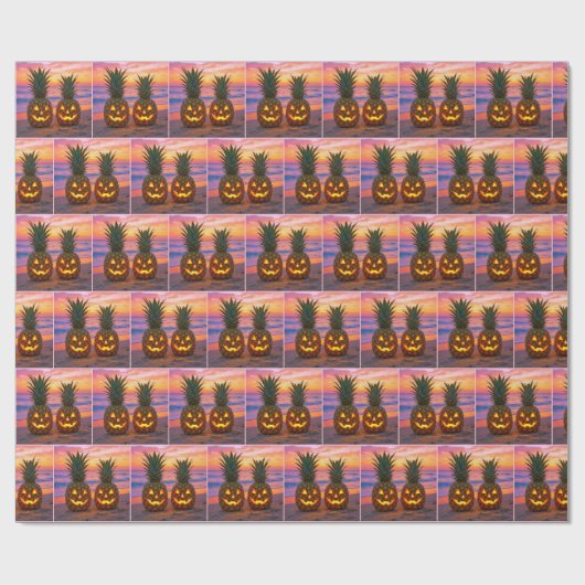 Halloween Pineapple Jack-o-lanterns On a Beach Geschenkpapier (Flach)