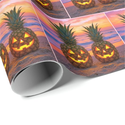 Halloween Pineapple Jack-o-lanterns On a Beach Geschenkpapier (Rolleneckpunkt)