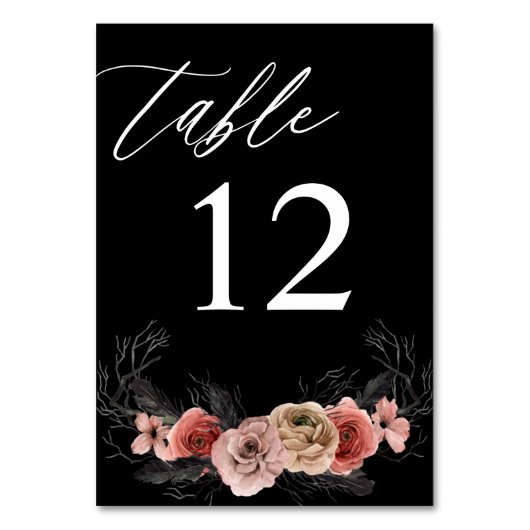 Halloween Pink & Black Floral Tischnummer - Schwar (Vorderseite)