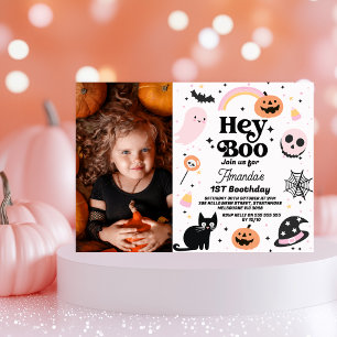 Halloween Pink Black Hey Boo 1. Geburtstag Einladung