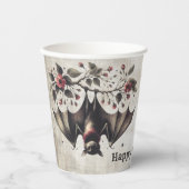 Halloween Pink Blume Evil Bat Green Blätter Pappbecher (Vorderseite)