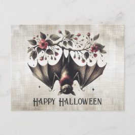 Halloween Pink Blume Evil Bat Green Blätter Postkarte