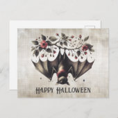 Halloween Pink Blume Evil Bat Green Blätter Postkarte (Vorne/Hinten)