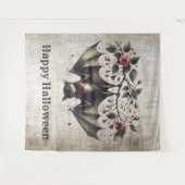 Halloween Pink Blume Evil Bat Green Blätter Wandteppich (Vorderseite (Horizontal))