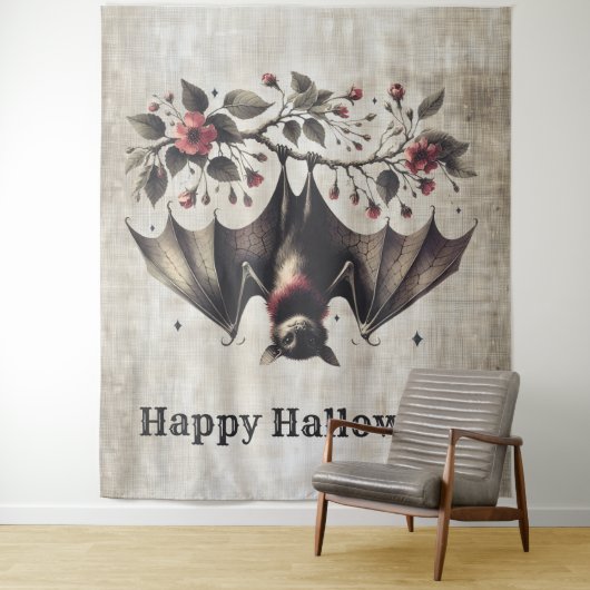 Halloween Pink Blume Evil Bat Green Blätter Wandteppich (Beispiel)