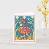 HALLOWEEN PINK FLAMINGO BLACK CAT IN PUMPKIN Blank Karte (Gelbe Blume)