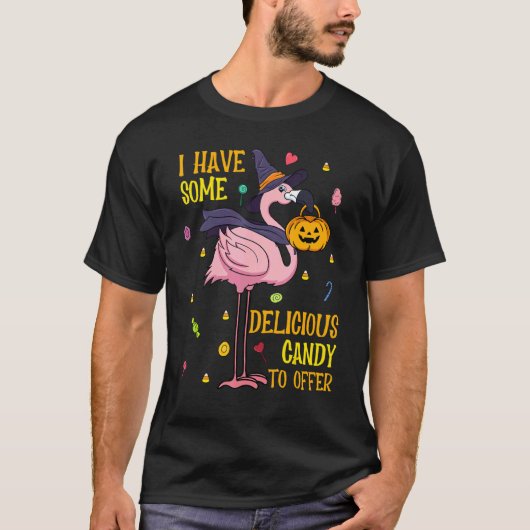 Halloween Pink Flamingo Hexch Pumpkin Candy T-Shirt (Vorderseite)