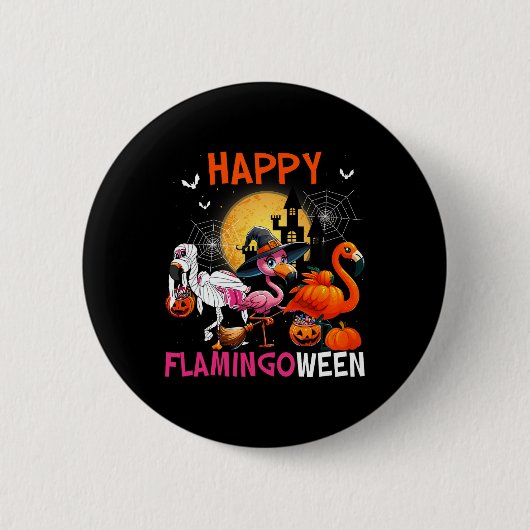 Halloween Pink Flamingo Kostüm Skeleton Hexe Button (Vorderseite)