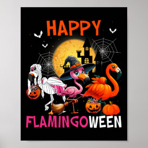 Halloween Pink Flamingo Kostüm Skeleton Hexe Poster