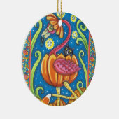 HALLOWEEN PINK FLAMINGO & SCHWARZE KATZE IN PUMPKI KERAMIK ORNAMENT (Rechts)