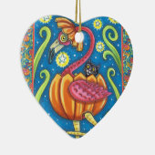HALLOWEEN PINK FLAMINGO & SCHWARZE KATZE IN PUMPKI KERAMIK ORNAMENT (Rechts)