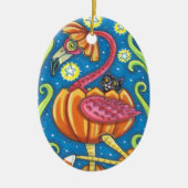HALLOWEEN PINK FLAMINGO & SCHWARZE KATZE IN PUMPKI KERAMIK ORNAMENT (Vorne)