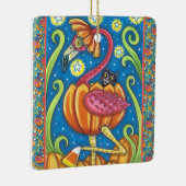 HALLOWEEN PINK FLAMINGO & SCHWARZE KATZE IN PUMPKI KERAMIKORNAMENT (Rechts)