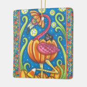 HALLOWEEN PINK FLAMINGO & SCHWARZE KATZE IN PUMPKI KERAMIKORNAMENT (Links)