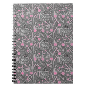 HALLOWEEN PINK FLAMINGO & SCHWARZE KATZE IN PUMPKI NOTIZBLOCK