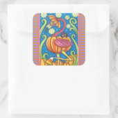 HALLOWEEN PINK FLAMINGO & SCHWARZE KATZE IN PUMPKI QUADRATISCHER AUFKLEBER (Tasche)