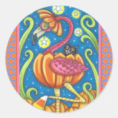 HALLOWEEN PINK FLAMINGO & SCHWARZE KATZE IN PUMPKI RUNDER AUFKLEBER (Vorderseite)