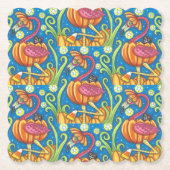 HALLOWEEN PINK FLAMINGO & SCHWARZE KATZE IN PUMPKI UNTERSETZER (Vorderseite)