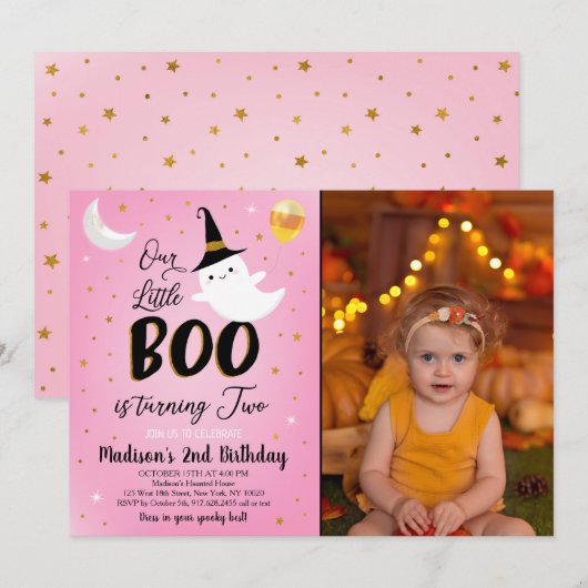Halloween Pink Ghost Geburtstag Einladung (Vorne/Hinten)