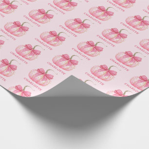 Halloween Pink Pumpkin Coquette Bow Personalisiert Geschenkpapier