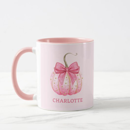 Halloween Pink Pumpkin Coquette Bow Personalisiert Tasse (Links)