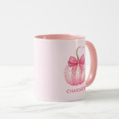Halloween Pink Pumpkin Coquette Bow Personalisiert Tasse (VorderseiteRechts)