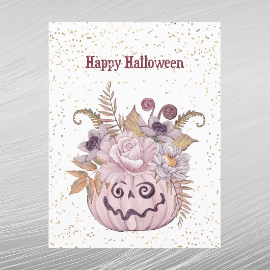 Halloween Pink Pumpkin Floral Feiertagspostkarte
