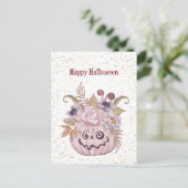 Halloween Pink Pumpkin Floral Feiertagspostkarte (Stehend Vorderseite)