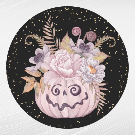 Halloween Pink Pumpkin Floral Runder Aufkleber