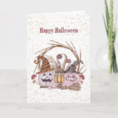 Halloween Pink Pumpkin Lantern Mushroom Floral Karte (Vorderseite)