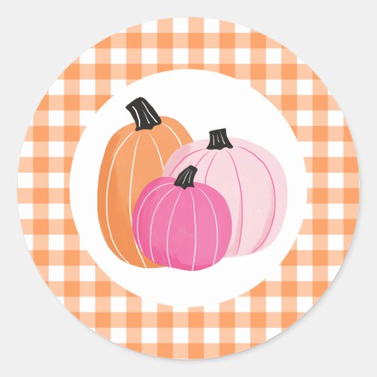 Halloween Pink Pumpkins Orange Kariert Runder Aufkleber (Vorderseite)