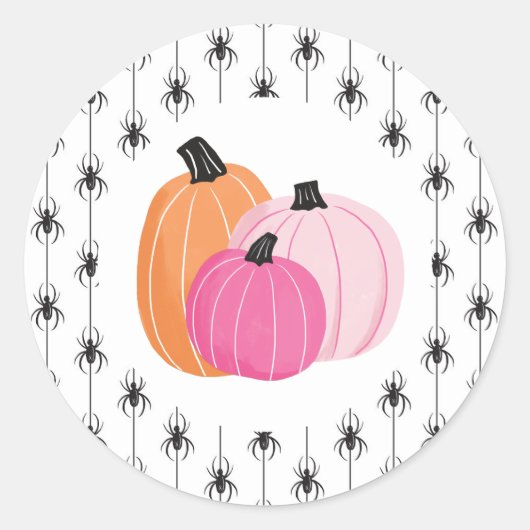 Halloween Pink Pumpkins und Spinnen Runder Aufkleber (Vorderseite)