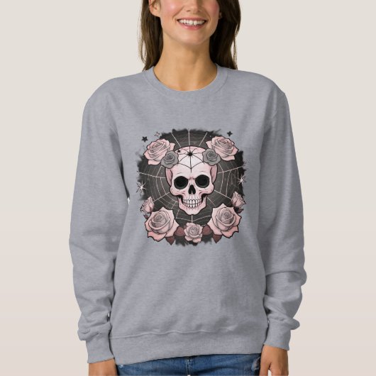 Halloween Pink Skulls & Rose Spooky Sweatshirt (Vorderseite)