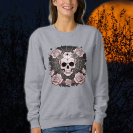 Halloween Pink Skulls & Rose Spooky Sweatshirt