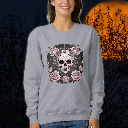 Halloween Pink Skulls & Rose Spooky Sweatshirt