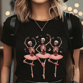 Halloween Pink tanzende Skelette und Schmetterling T-Shirt