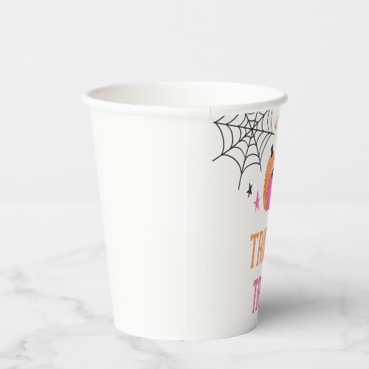 Halloween Pink Trick oder Treat Pumpkins Spiegelle Pappbecher (Rechts)