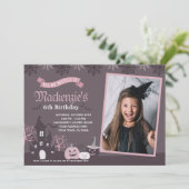 Halloween Pink und Schwarz Einladung mit Foto (Stehend Vorderseite)