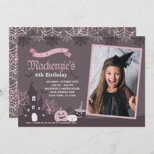 Halloween Pink und Schwarz Einladung mit Foto