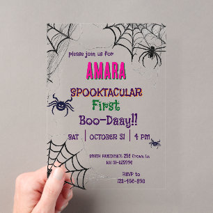 Halloween Pink und Spinnen Geburtstag Halloween Acryleinladungen
