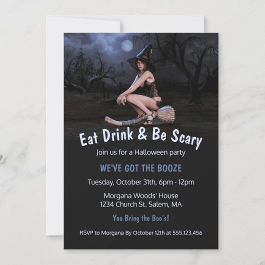 Halloween Pinup Girl im Mondlicht Einladung (Vorderseite)