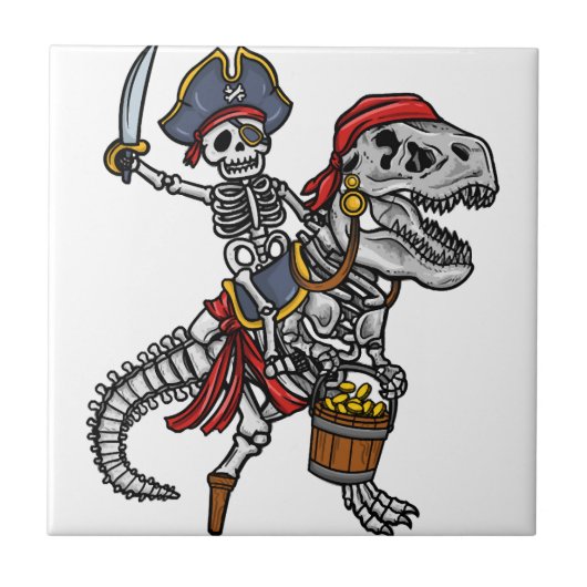 Halloween-Pirat-Dinosaur-Skelett Fliese (Vorderseite)