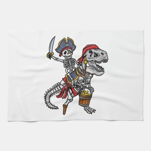 Halloween-Pirat-Dinosaur-Skelett Geschirrtuch (Horizontal)