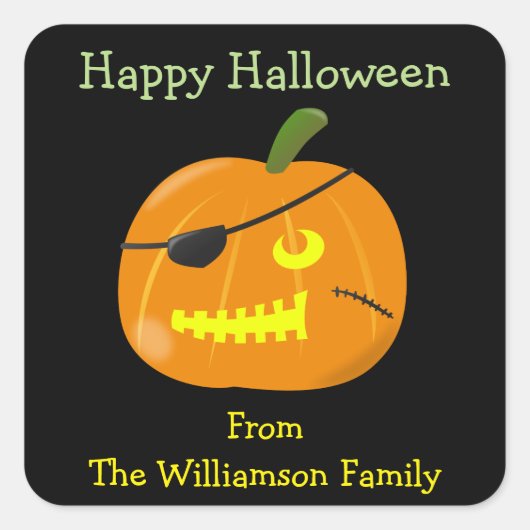Halloween Pirate Pumpkin Niedliches Gastgeschenk Quadratischer Aufkleber (Vorderseite)