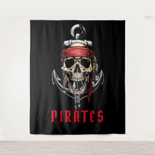 Halloween Pirate Skull Cross Bones Anker Wandteppich