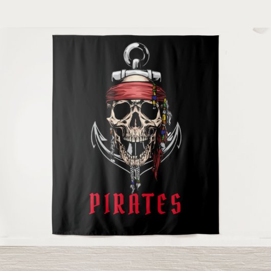 Halloween Pirate Skull Cross Bones Anker Wandteppich (Vorderseite)