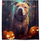 Halloween Pitbull mit Pumpkins Beängstigend Duschvorhang (Vorderseite)